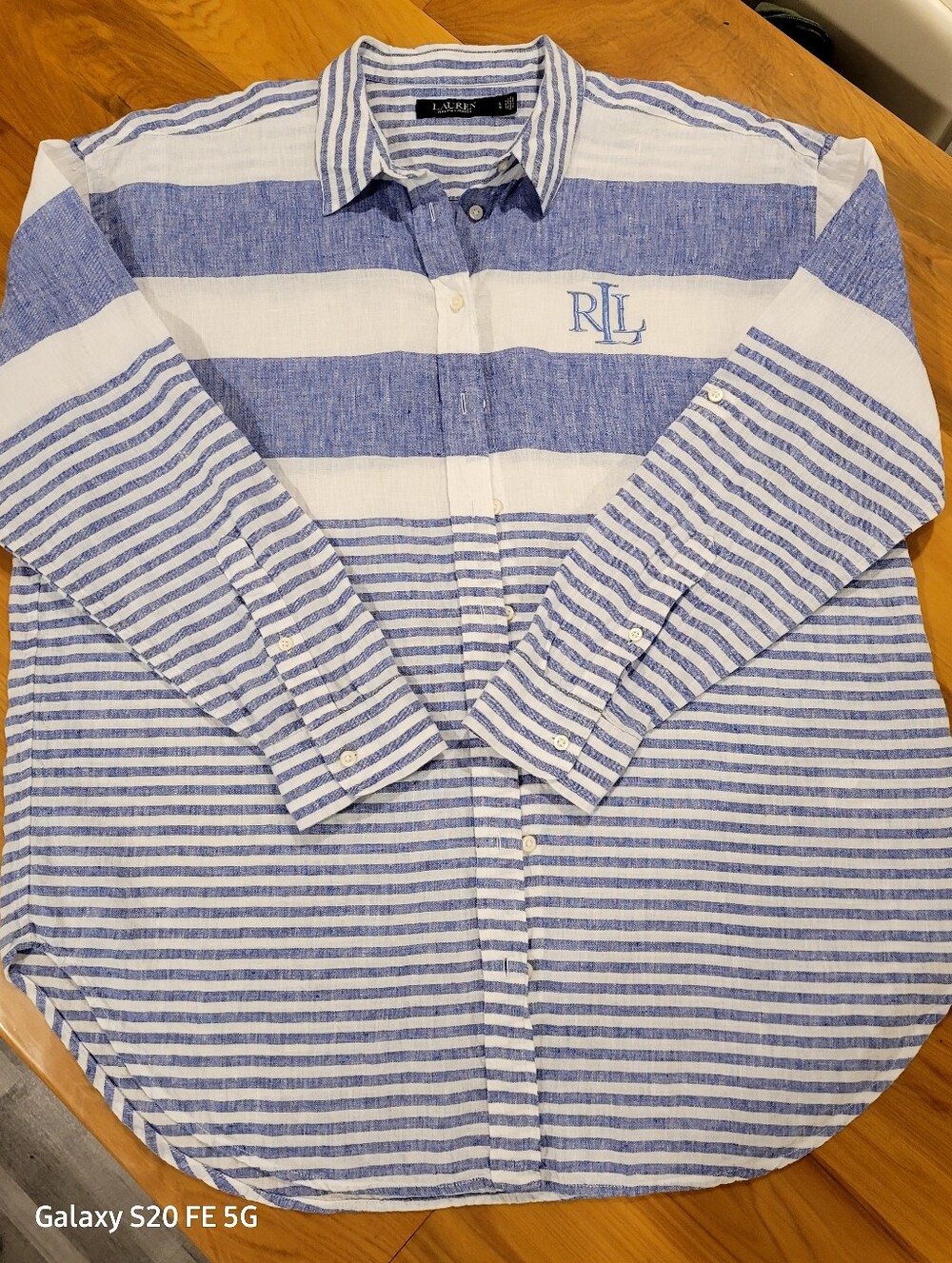 Ralph Lauren Striped Button-Up Shirt/ Tunic in Blue & White 100% Linen